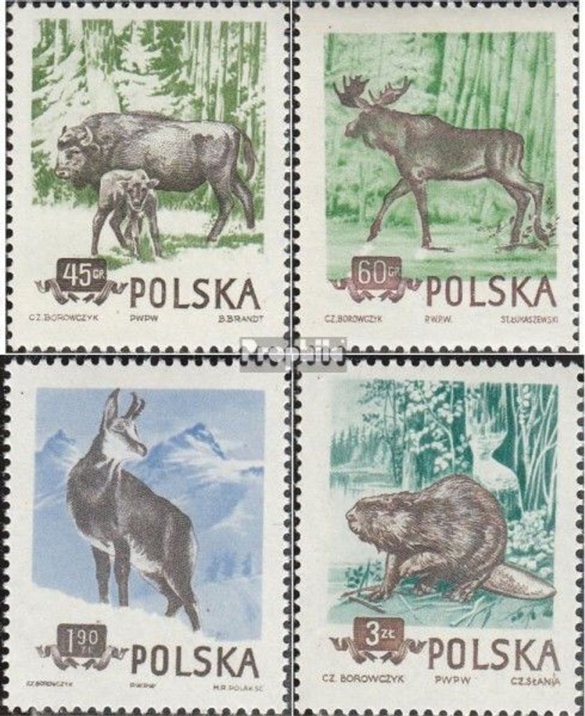 Briefmarken Polen 1954 Mi 885A-888A (kompl.Ausg.) postfrisch Wald- und Gebirgstiere Polens