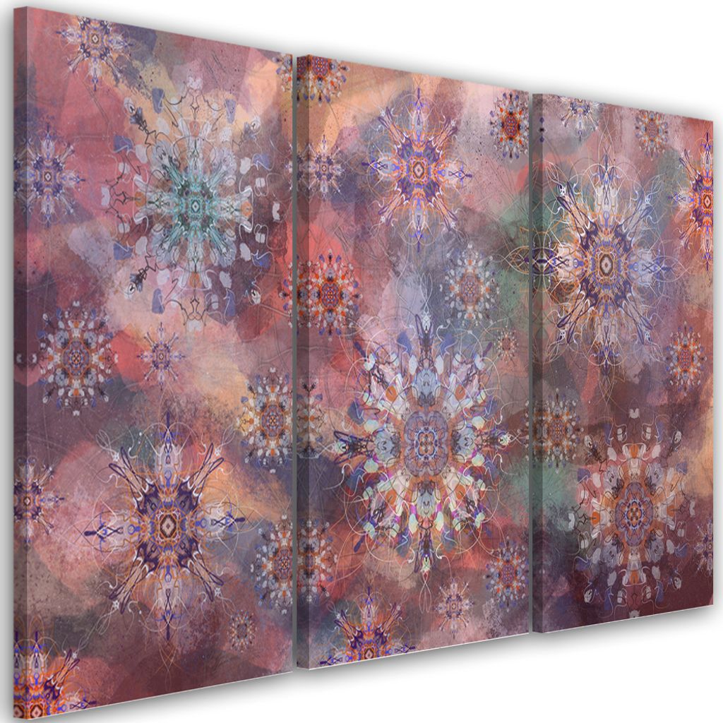 Triptychon auf leinwand sternmosaik 90x60 cm Feeby rot wandbild bereit zum aufhängen