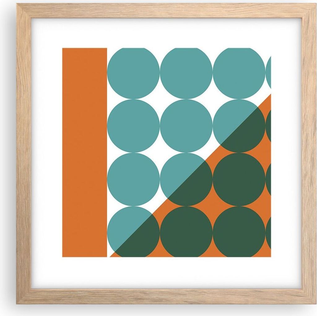 Gerahmtes Poster - Rahmen in heller Eiche - Koliken Türkis Orange - 30x30 cm - Wand Bild - Wanddeko - Wandbilder - Kunstposter - Wandposter - Bild...