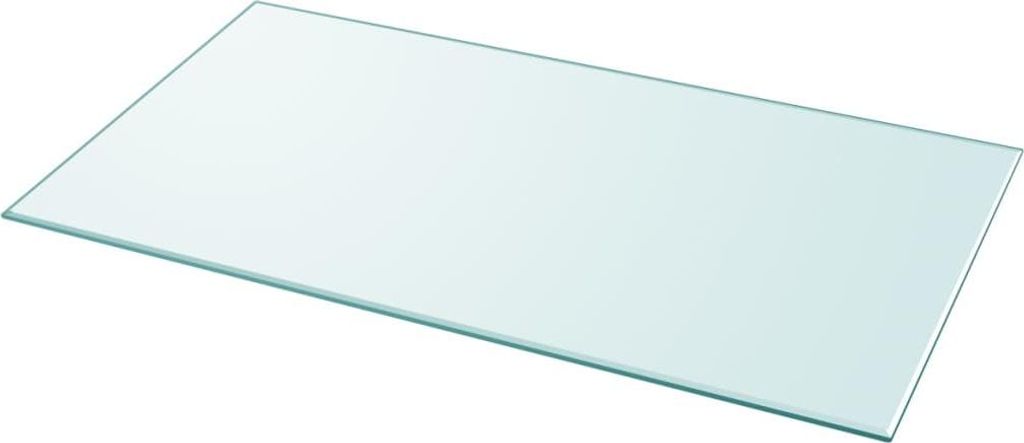 A rectangular glass tabletop is shown from a slightly elevated angle against a white background.