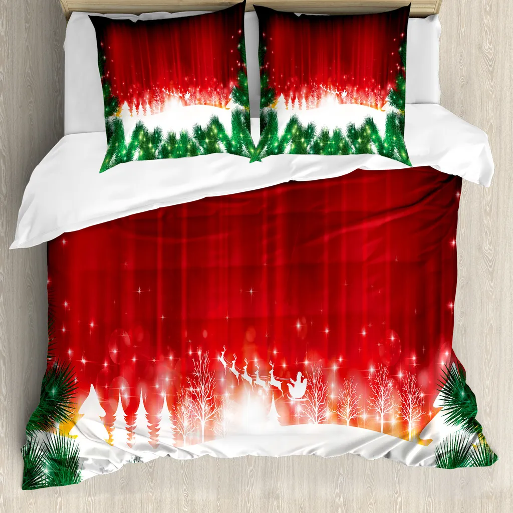 ABAKUHAUS Copripiumino natalizio, tema natalizio, antiacaro, adatto a chi soffre di allergie, con federe, 155 cm x 220 cm - 80 x 80 cm, rosso, verde, bianco