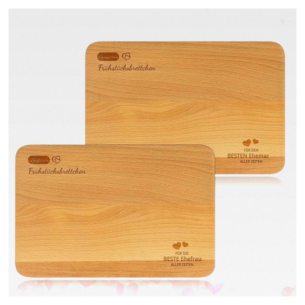 Frühstücksbrettchen für Brautpaar, 2er Set Holzschneidebretter mit Gravur und Frühstücksmesser & Gabel, Geschenk für Paare