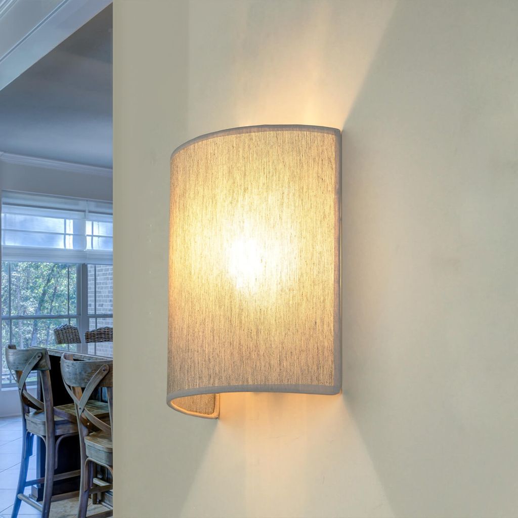 Moderne Loft-Wandlampe ALICE, Schirm aus Stoff im halbrunden, grauen Design, H: 23 cm, für Wohnzimmer, Flur und Schlafzimmer
