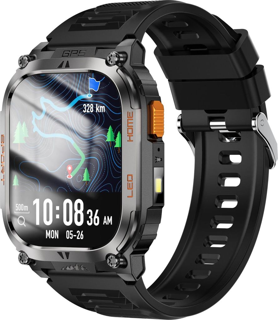 INF GPS Sport Smartwatch Metall Silikon 2.01" TFT Bildschirm für Outdoor 3-teilig Schwarz