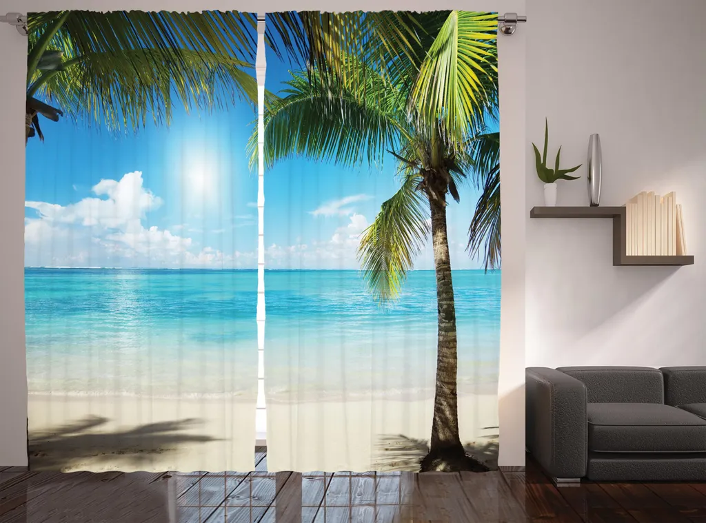 Rideau Tropical Prêt à Poser, Solution pour Grandes Fenêtres Vert Aqua 225cm