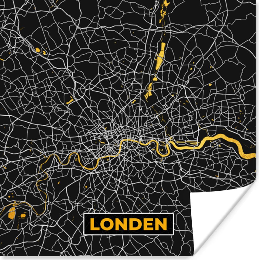 MuchoWow Poster London - Stadtplan - Gold - Karte 75x75 cm - Wand Dekoration