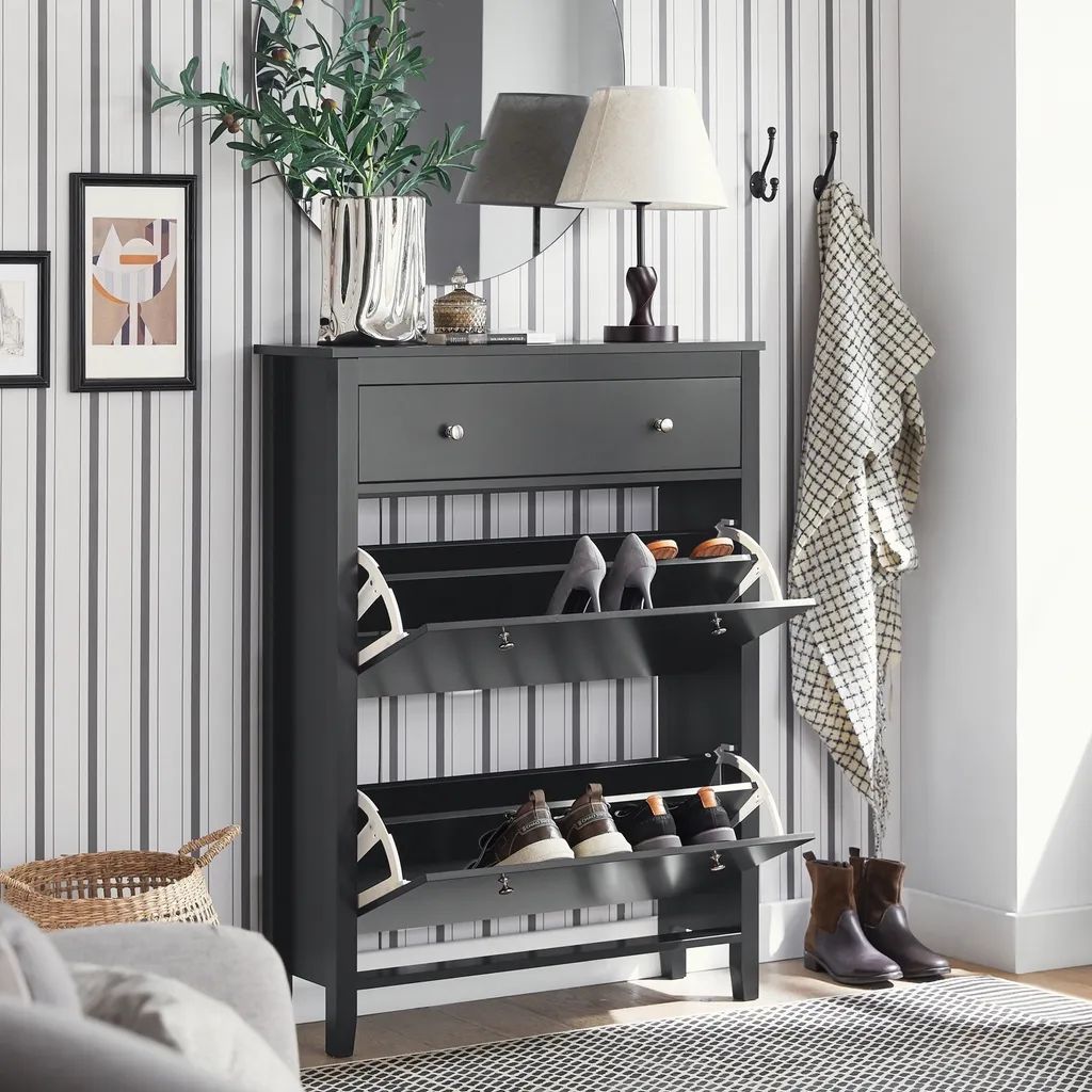SoBuy FSR89-SCH Armoire à chaussures noire 2 abattants 80x108x25cm