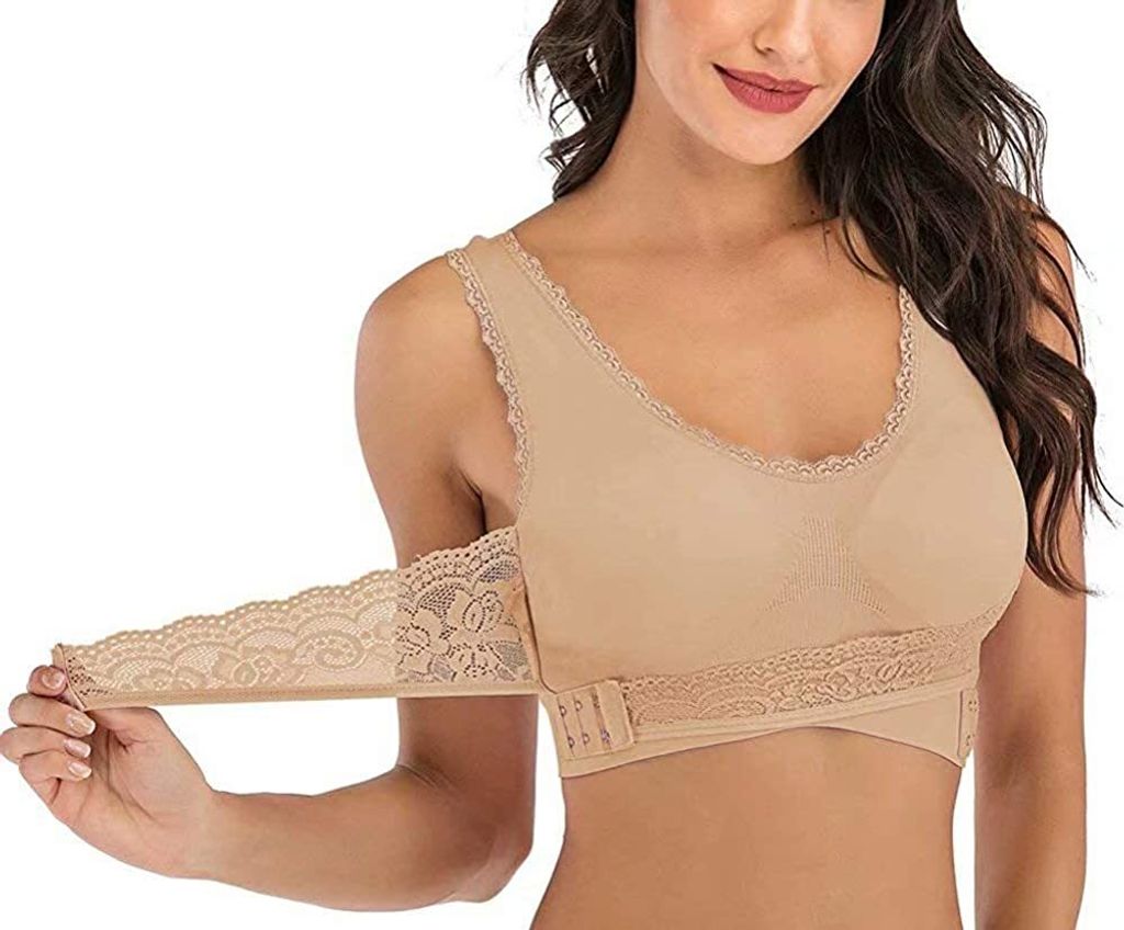 ASKSA Damen Nahtlose Spitzen BHs Yoga Fitness Sport Lace Bra Lounge Wohlfühl-BH(Hautfarbe,S)
