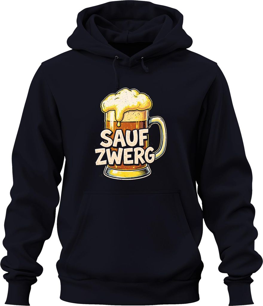 Saufzwerg Bierkrug Karneval Fasching Party Stammtisch Uni Hoodie Kapuzenpullover, Navy, L