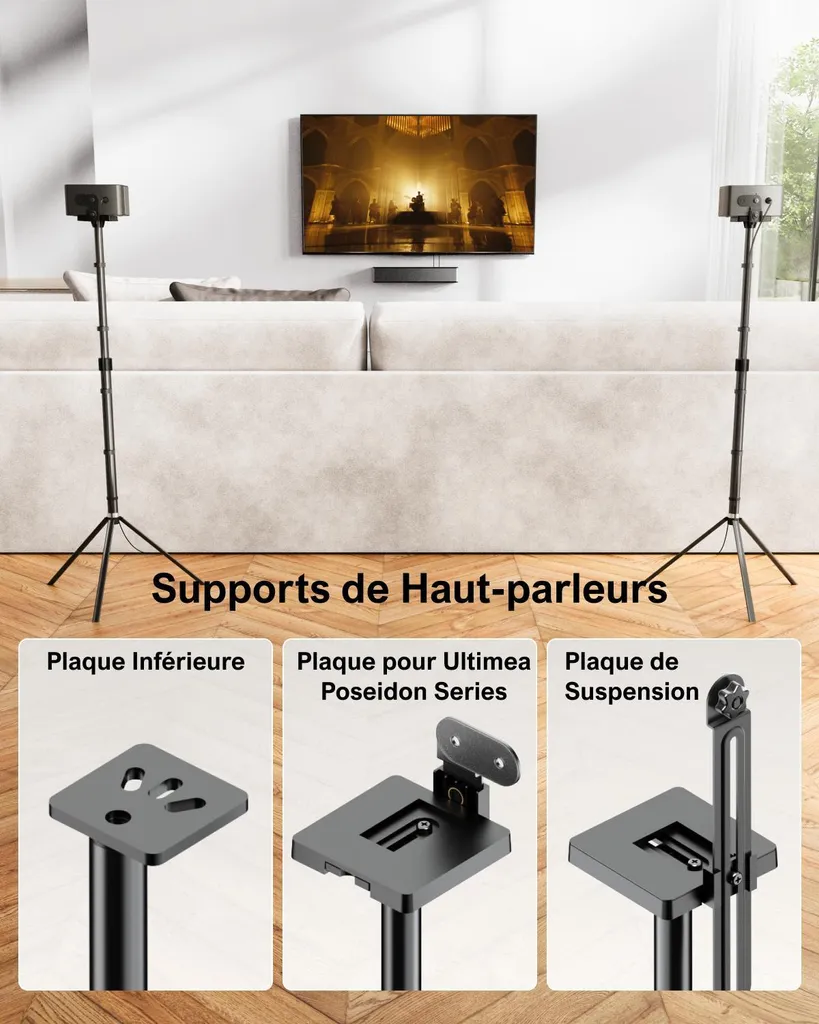 Support enceinte ajustable pour corriger le placement sonore surround