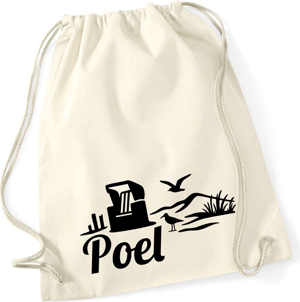 Huuraa Turnbeutel Poel Strandmotiv 12 Liter Natural Baumwolle Rucksack Geschenkidee