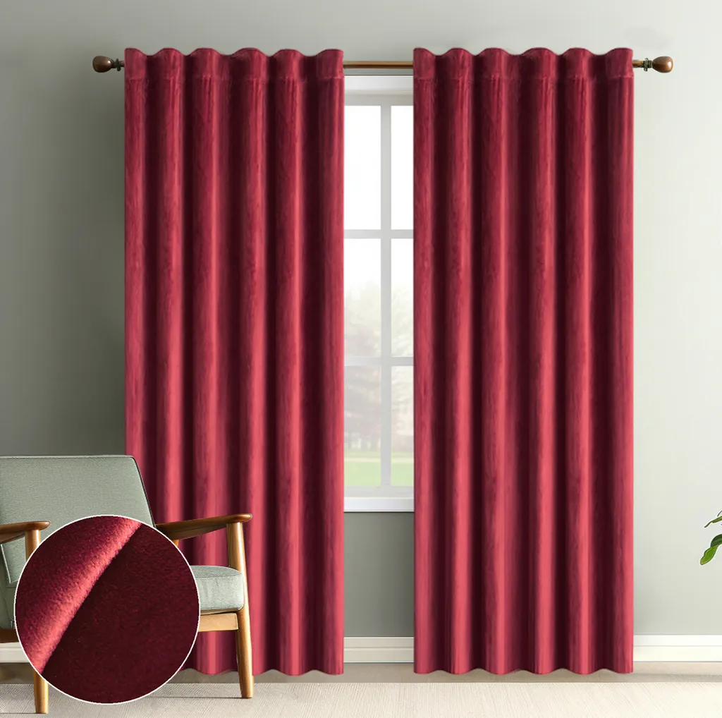 Tende Oscuranti Velluto Rosso L132xH213 cm - Set 2 Pezzi Termici - 8