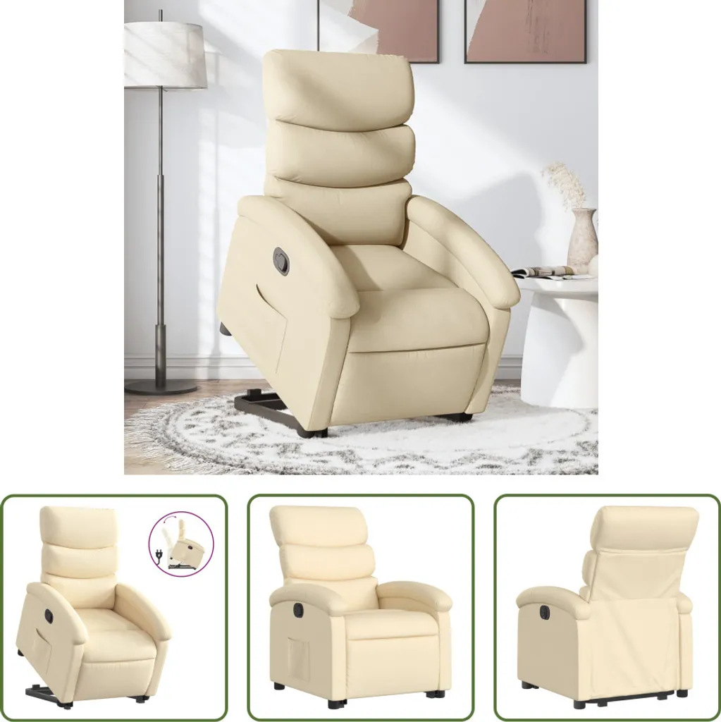 Fauteuil relax inclinable crème avec dossier réglable et aide au lever