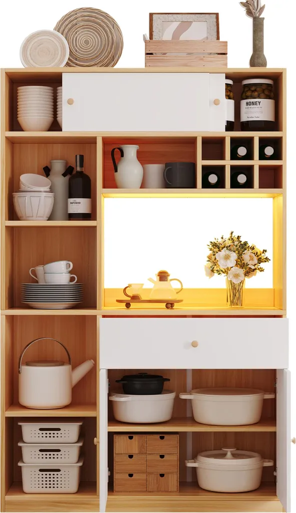 Buffet de cuisine pour ranger vaisselle et micro-ondes, solution LED - 15