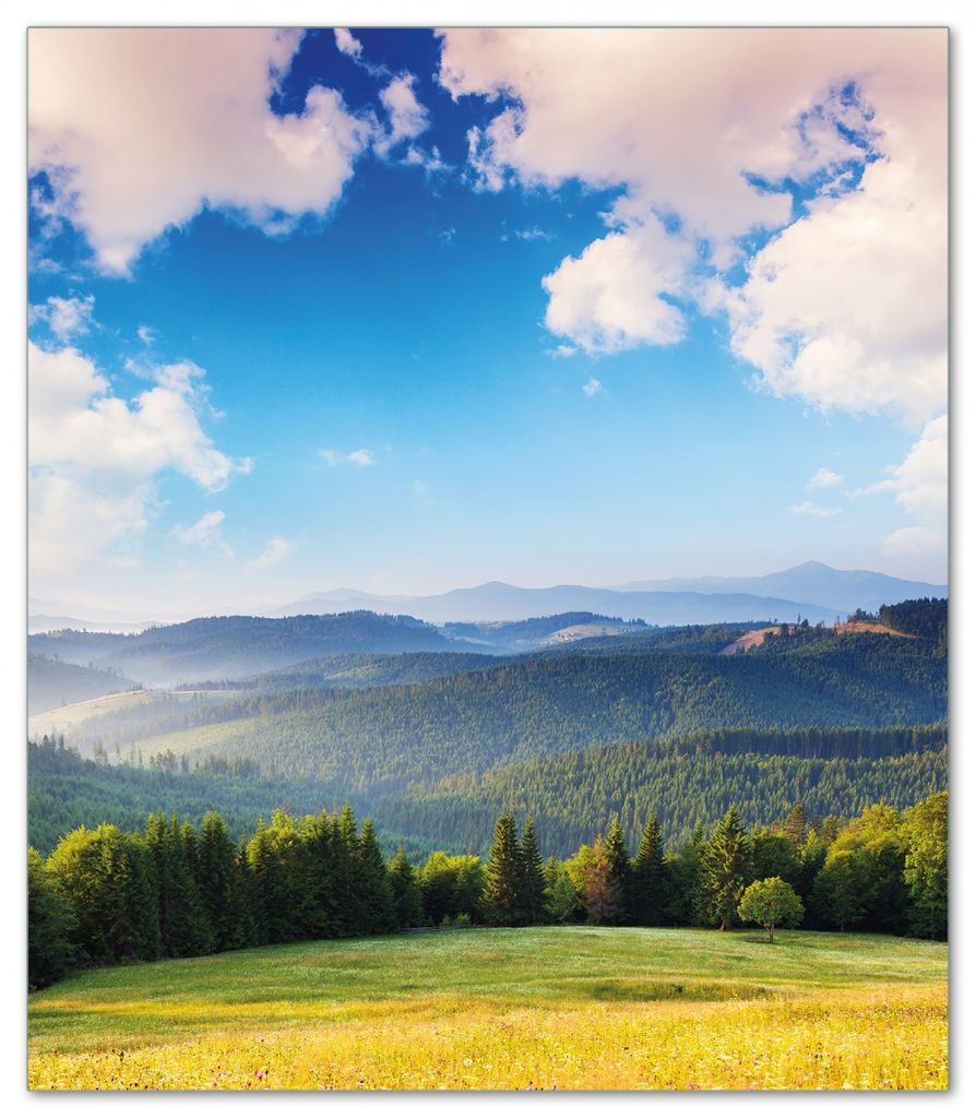 Wallario Herdabdeckplatte aus Glas, Größe 52 x 60 cm 1-teilig, Motiv Berglandschaft im Gebirge unter blauem Himmel