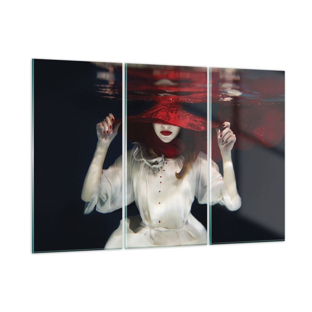 Bilder auf glas - 3 Teile - Mädchen Rot Hut - 105x70cm - Glasbilder - Wandbilder - Bilder - zum Aufhängen bereit - Wanddekoration aus Glas - Glas...