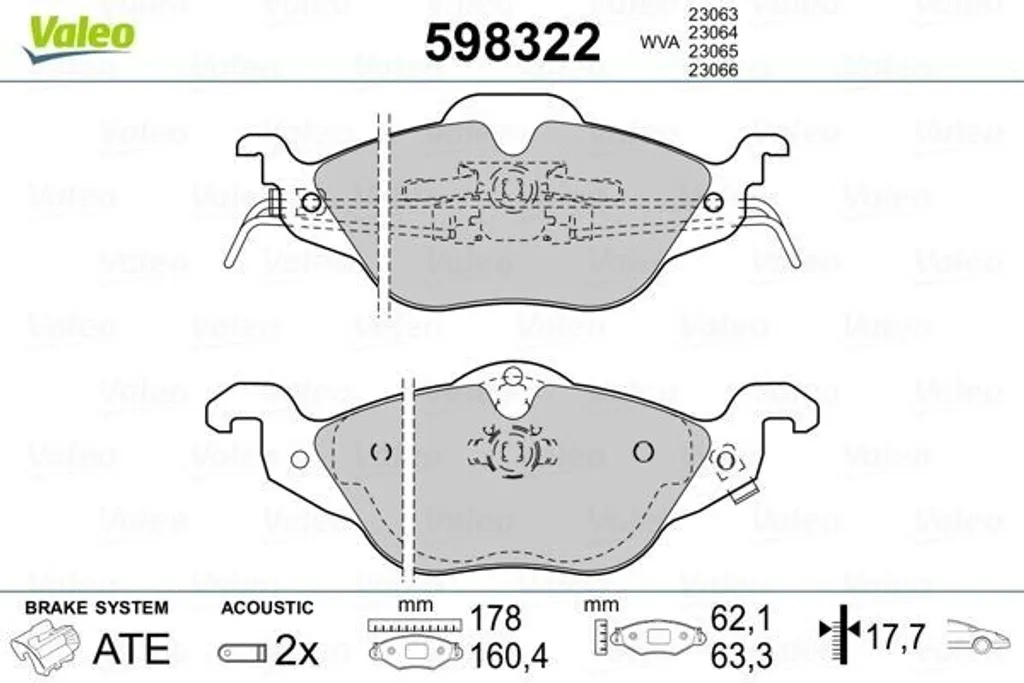 Valeo 598322 Plaquettes de Frein Avant OE 1605000 pour Astra G et Zafira