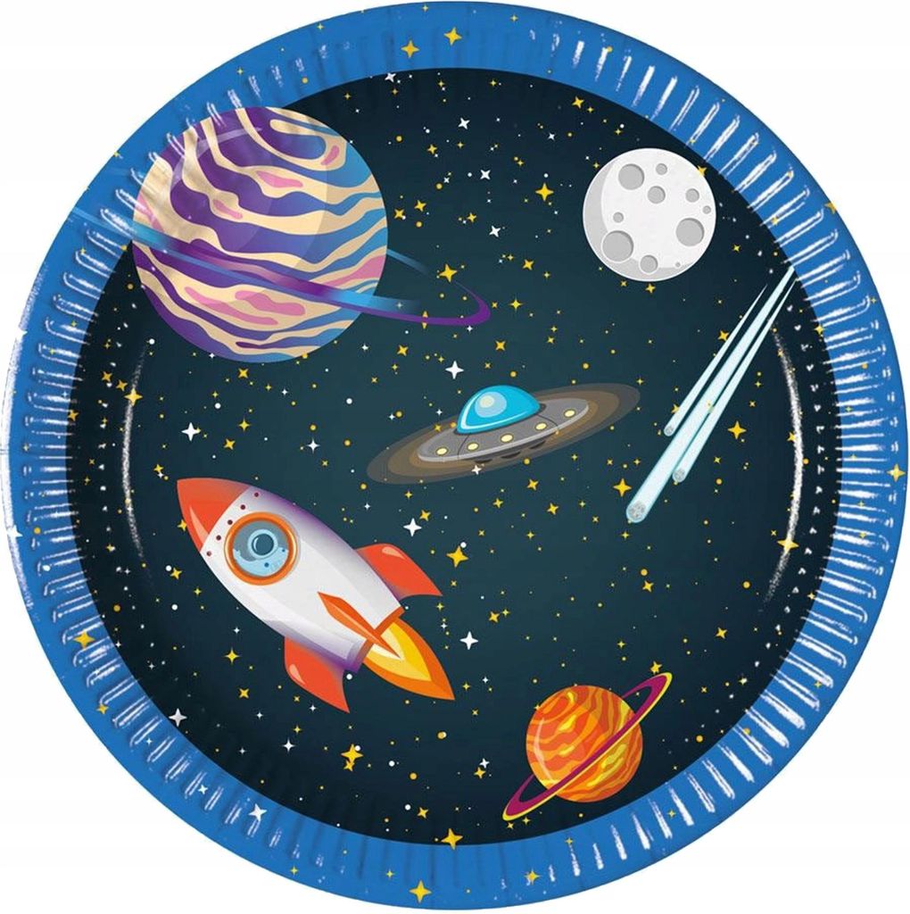 Weltraumteller Rakete Planeten Mond 20cm 8St