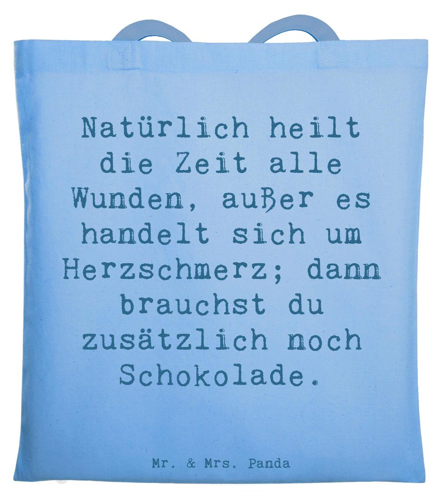 Mr. & Mrs. Panda Shopping Tasche Spruch Herzschmerz Schokolade - Sky Blue - Geschenk, Motivation, Gefühl, Büchertasche, Liebeskummer, Tote Bag, L...
