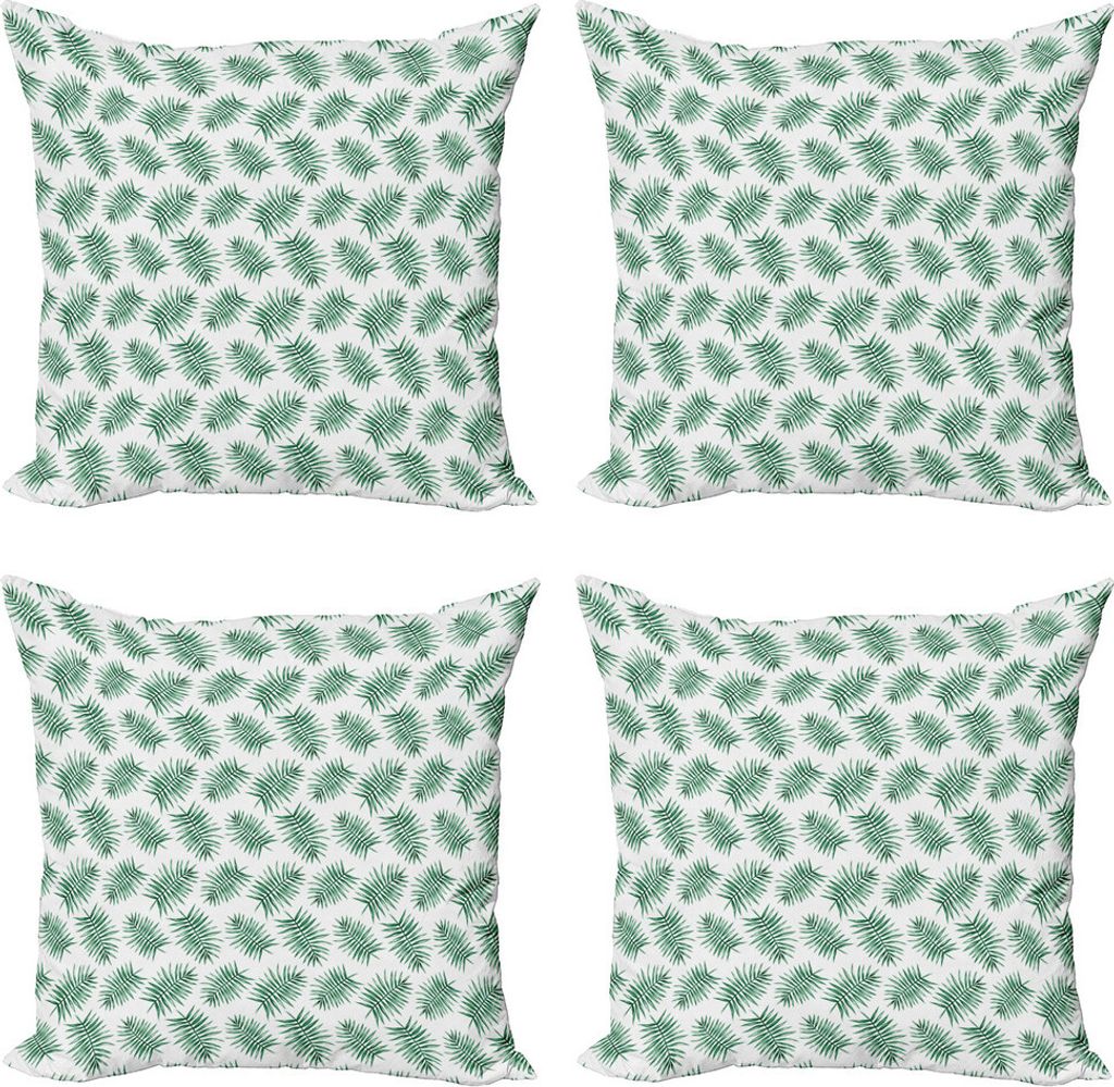 ABAKUHAUS Grün Kissenbezug Set (4 Stück), Aquarell Tropical Palm, Moderner Doppelseitiger Digitaldruck, 45 cm x 45 cm, Forest Green Weiß
