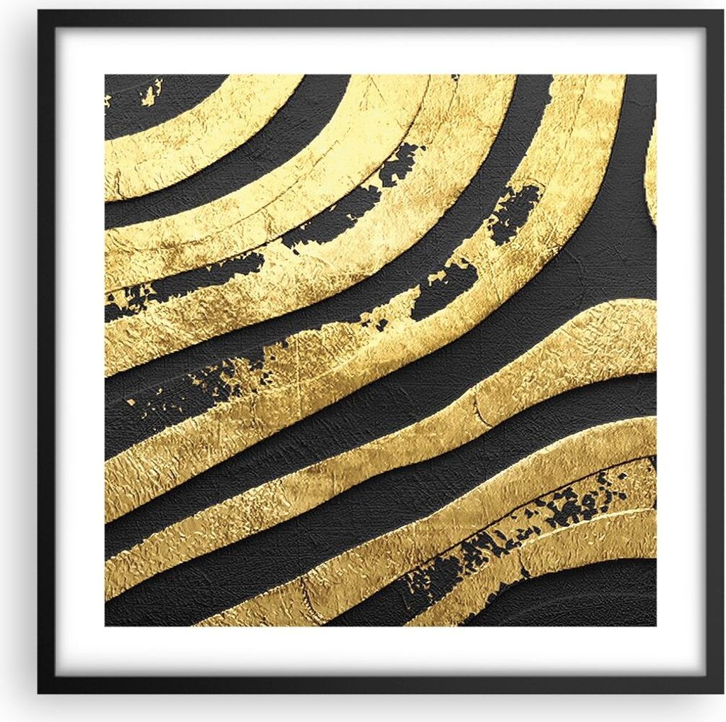 Gerahmtes Poster - Schwarzer Rahmen - Abstraktion dreidimensional Gold - 50x50 cm - Wand Bild - Wanddeko - Wandbilder - Kunstposter - Wandposter - ...