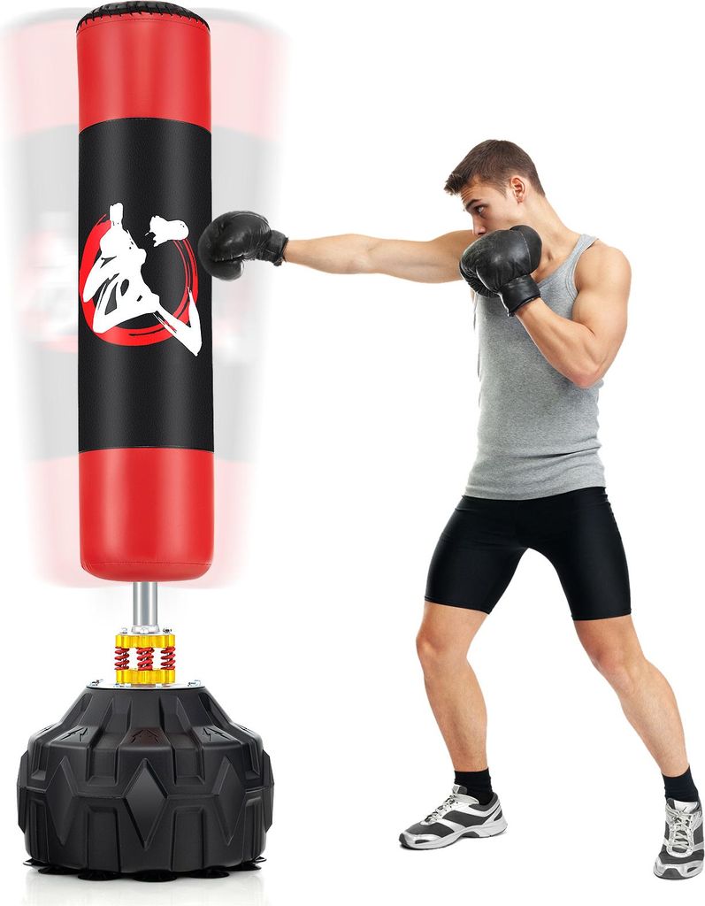 COSTWAY 178cm Freistehender Boxsack, Standboxsack mit befüllbarem Saugfuß, Kickboxsack MMA, Punching Ball, Boxing Trainer