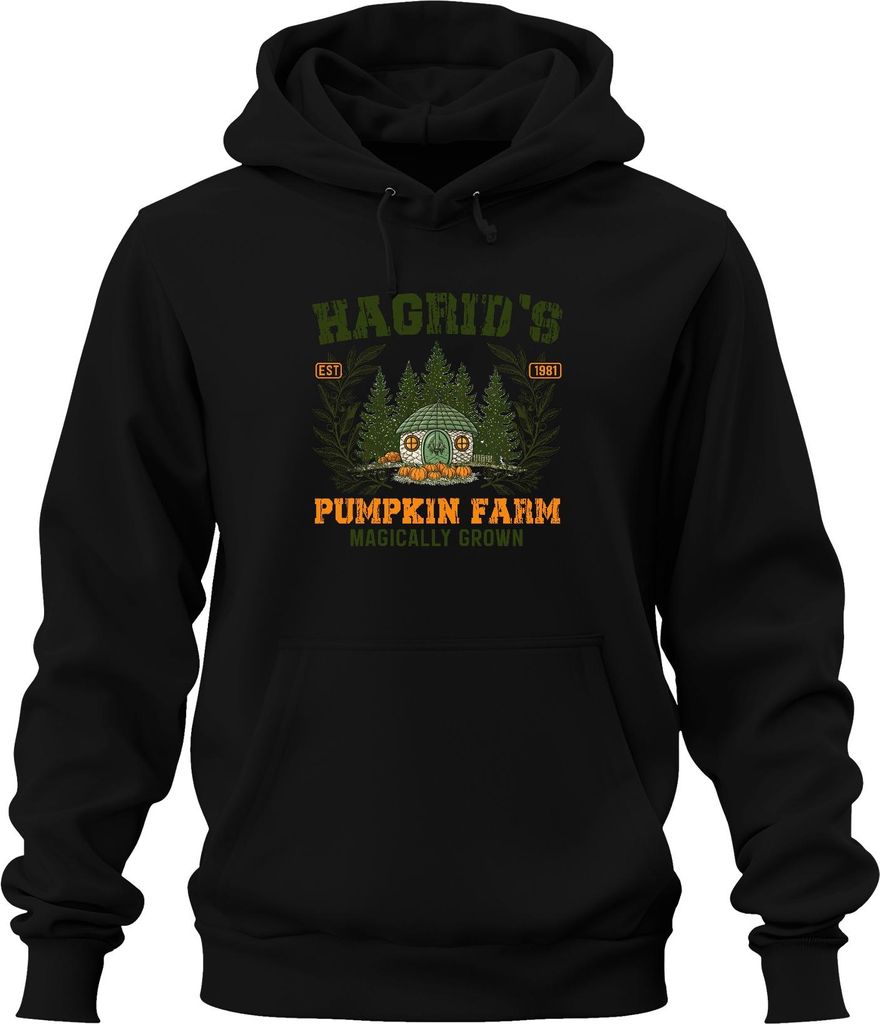 Hagrids Kürbisfarm Magisch Harry Potter Halloween Herbst Vintage Uni Hoodie Kapuzenpullover, Schwarz, 3XL