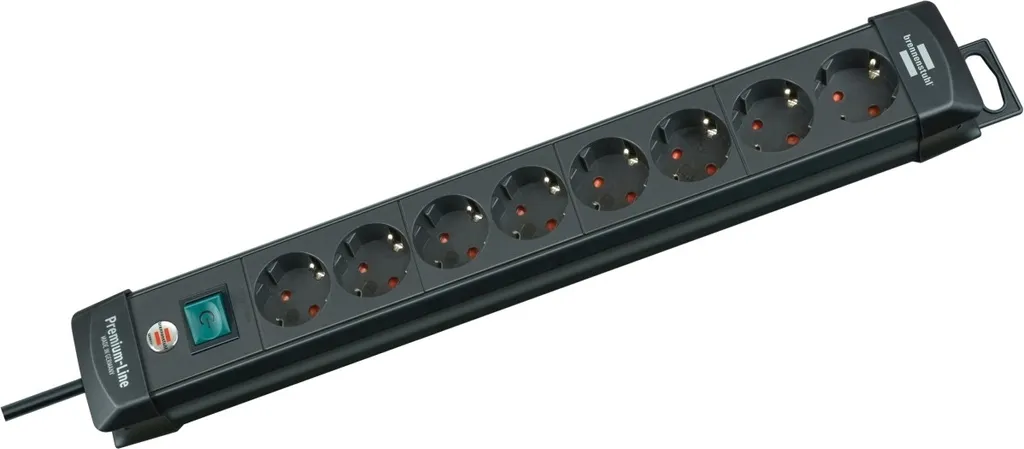 Multiprise Premium-Line 8 Prises 3m avec Interrupteur Noir Lot de 2