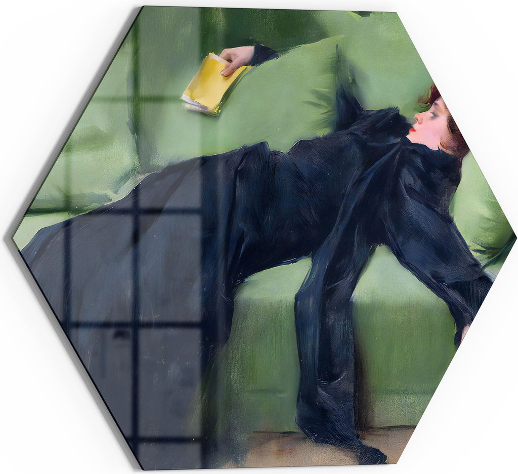 DEQORI Glasbild Echtglas 40x35 cm 'Lesepause in Grün' Wandbild Bild modern Deko