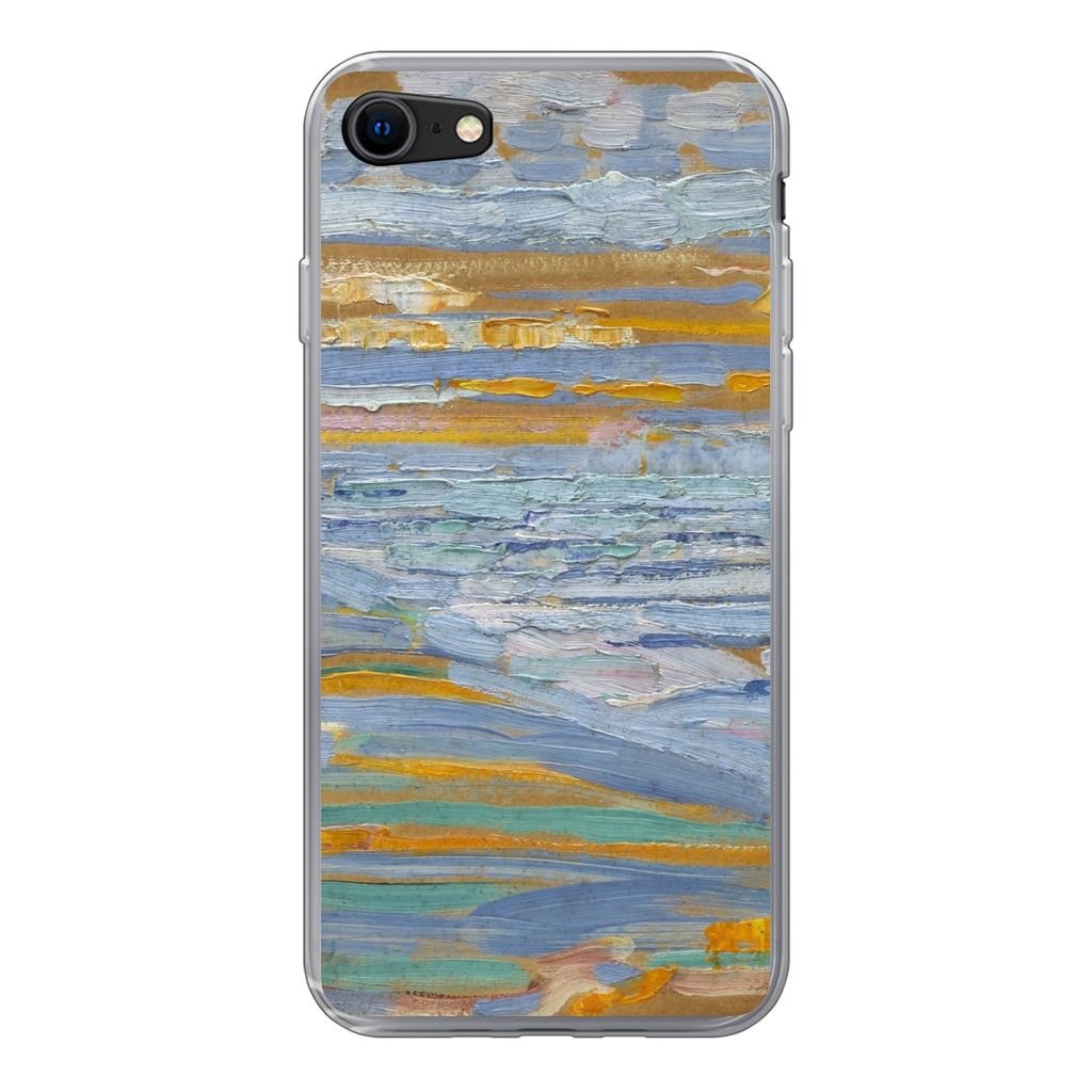 MuchoWow Handyhülle Schutzhülle Hülle für iPhone SE 2020 Blick auf den Strand und die Seebrücke von den Dünen aus - Piet Mondrian Silikon S...
