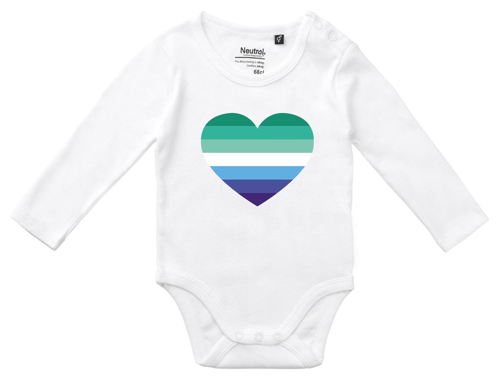Huuraa Baby Body Schwule Pride Flagge LGBTQ Herz 80 White Baumwolle Fairtrade Langarmbody Geschenkidee