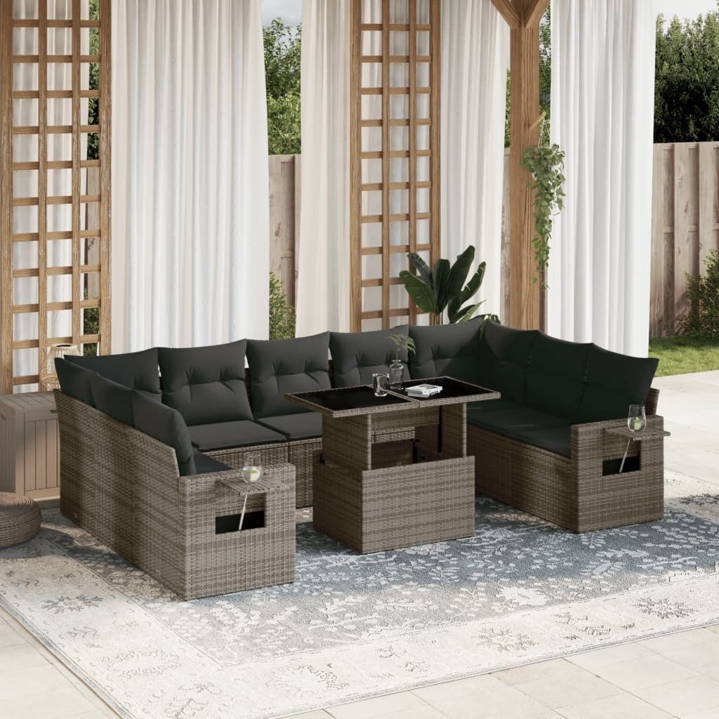 Maison Exclusive - 10-tlg. Garten-Sofagarnitur mit Kissen Grau Poly Rattan