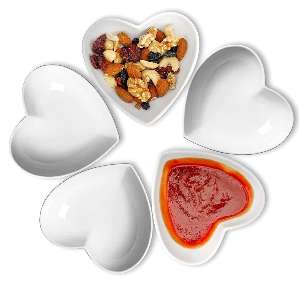 Herzschalen Dipping 5er-Set, Beilagenschalen aus Keramik, Dessertschalen für Obst/Eis/Pudding/Crème Brûlée, 140ml