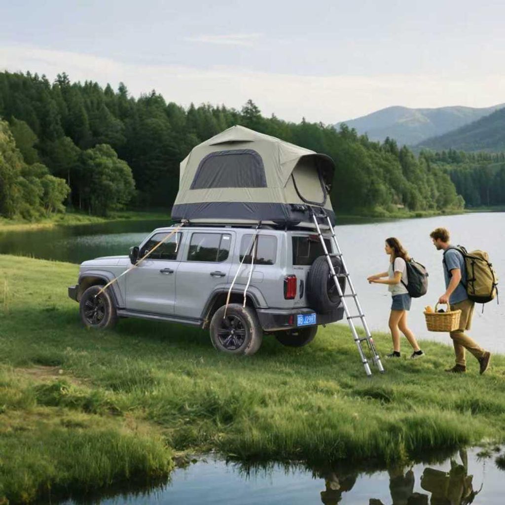 Aufblasbares Campingzelt mit Handpumpe Dachzelt Outdoor wasserdicht grün schwarz