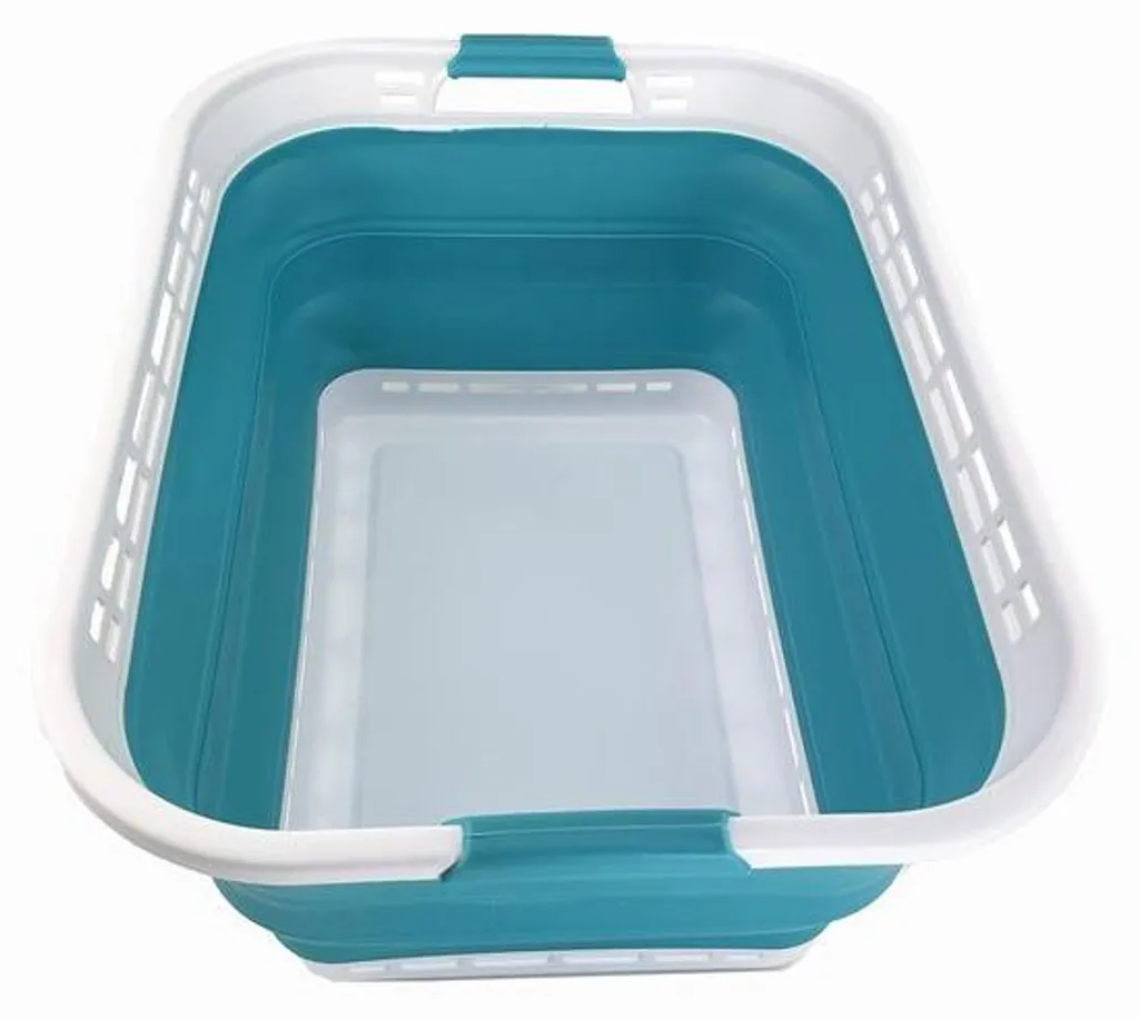 Bac de lavage pliable 42 L en plastique blanc et bleu céramique robuste