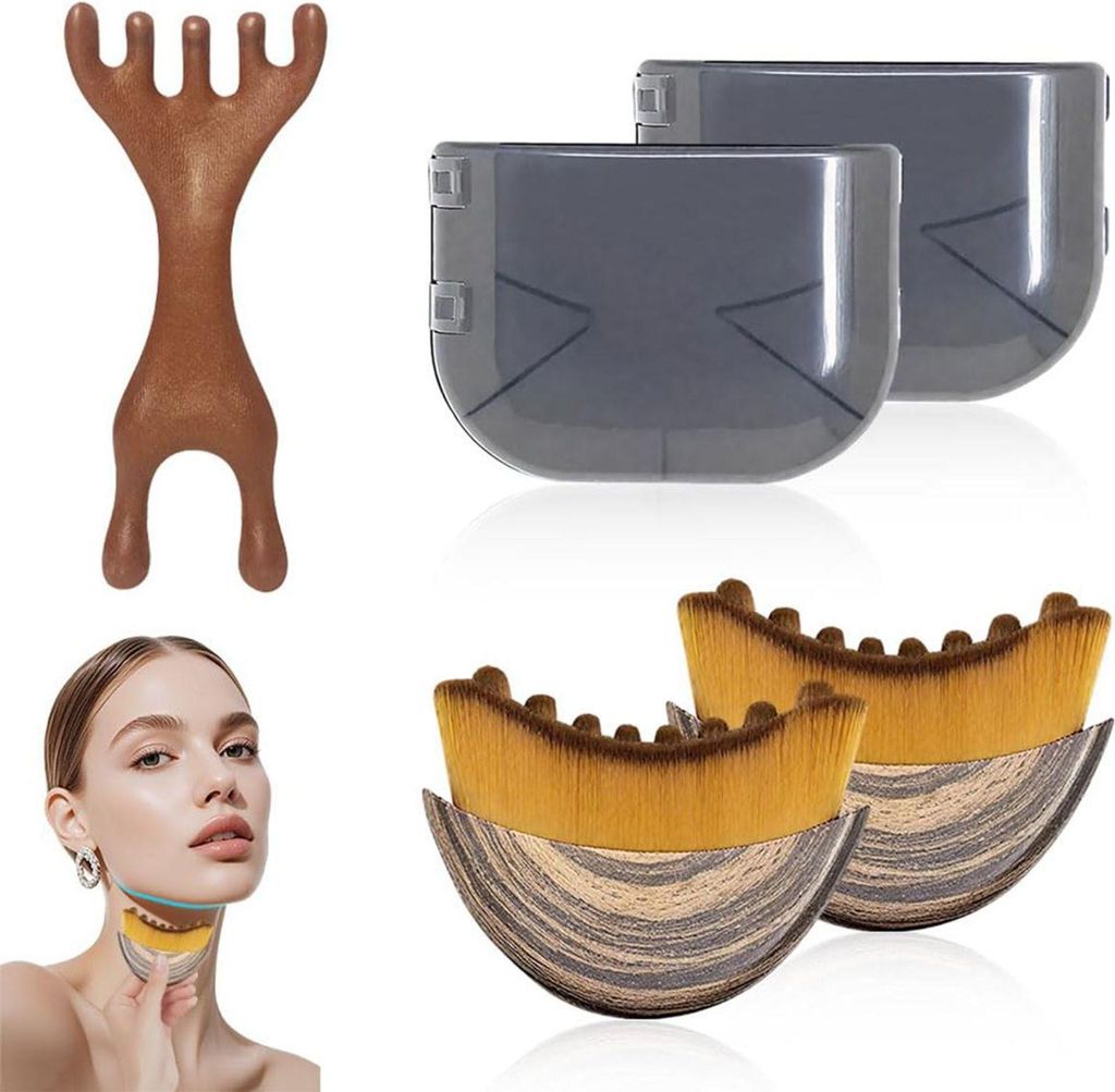 Peelingbürste,2-teiliges Lymphdrainage-Massagegerät, Gesichtsreiniger zur Konturierung Kinn/Kiefer & konturierende Gesichtsbürste,sich Haut anpa...