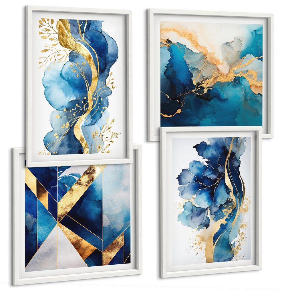 Bilder Set 4-teilig im Goldrahmen Rahmen – Wandbilder 4 Stück – gerahmte Poster für Wohnzimmer, Schlafzimmer und Flur – 50x50 cm - 40x60 cm...