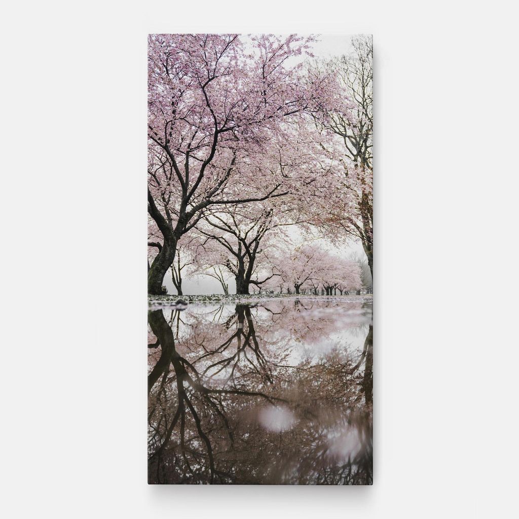 ARTHUB Leinwandbild 40x80 cm, Pretty Pink Spring Tree | Wohnzimmerdekoration, Hängende Bilder, Wanddekoration, Heimdekoration, Landschaften, Fr...