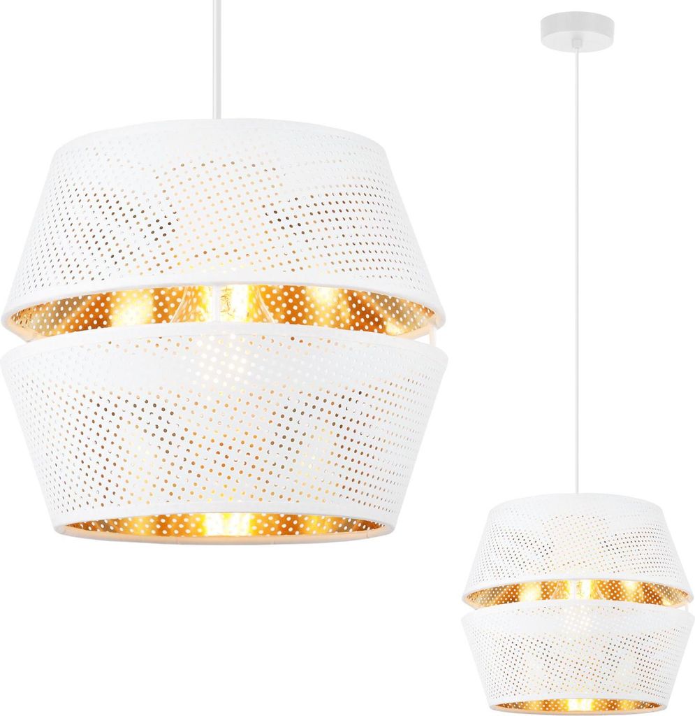 Hängeleuchte Asti Duo weiß 1-flammig Lampenschirm Weiß-Gold Fassform S-S