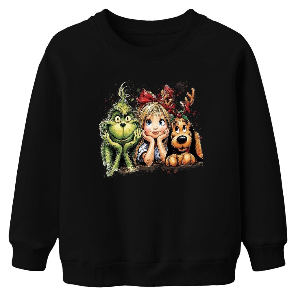Grinch Cindy Lou Who Max Weihnachten Kinder lustig Retro Uni Kinder Sweatshirt Pullover, Schwarz, 104