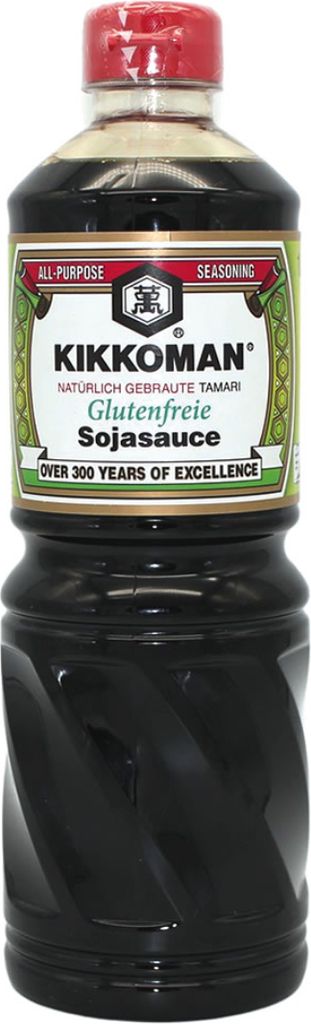 A bottle of Kikkoman Gluten-free Soy Sauce.