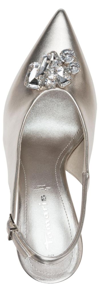 Tamaris Damen Slingpumps spitz mit Strass und Stiletto-Absatz 1-29604-46, Größe:41 EU, Farbe:Silber