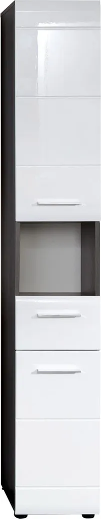 Colonne de salle de bain Line 2 portes et tiroir blanc et argent fumé