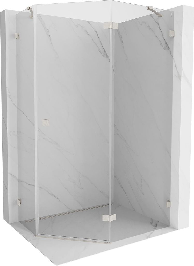 Mexen Lunar Fünfeck-Duschkabine rechts öffnend 90 x 80 cm, transparent, gebürstetes Nickel - 831-090P-080L-97-00-P