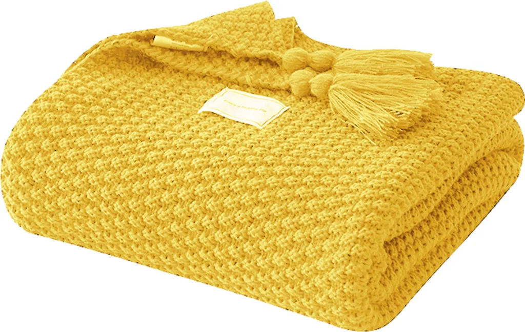 Coperta a maglia con nappe Coperta morbida e calda a maglia Coperta accogliente, 110x150cm, giallo