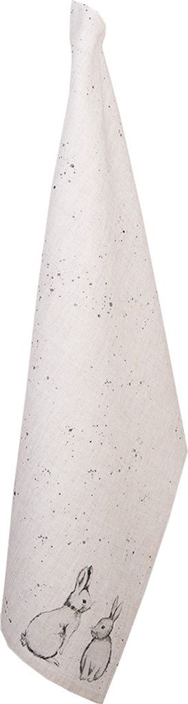 Clayre & Eef Geschirrtuch 50x70 cm Beige Grau Baumwolle Kaninchen
