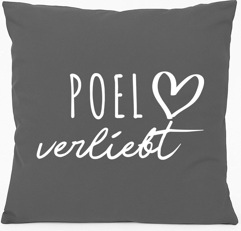 Huuraa Kissen Poel verliebt 40x40cm mit Füllung Steel Grey Baumwolle Dekokissen Geschenkidee