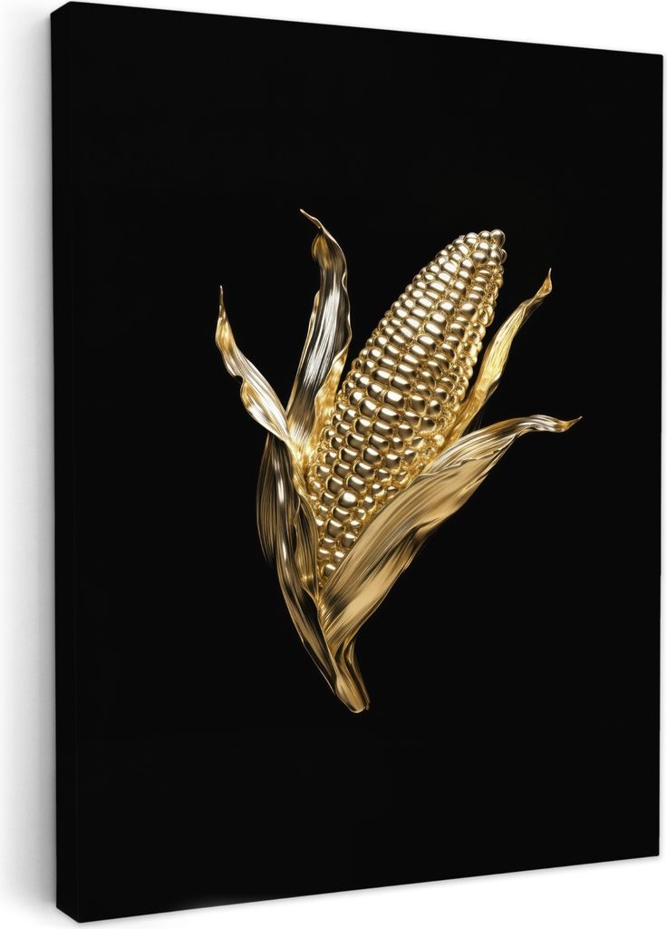 Leinwand Bilder 60x80 cm - Gold - Mais - Schwarz, Wandbilder, Wanddeko Wohnzimmer, Bild