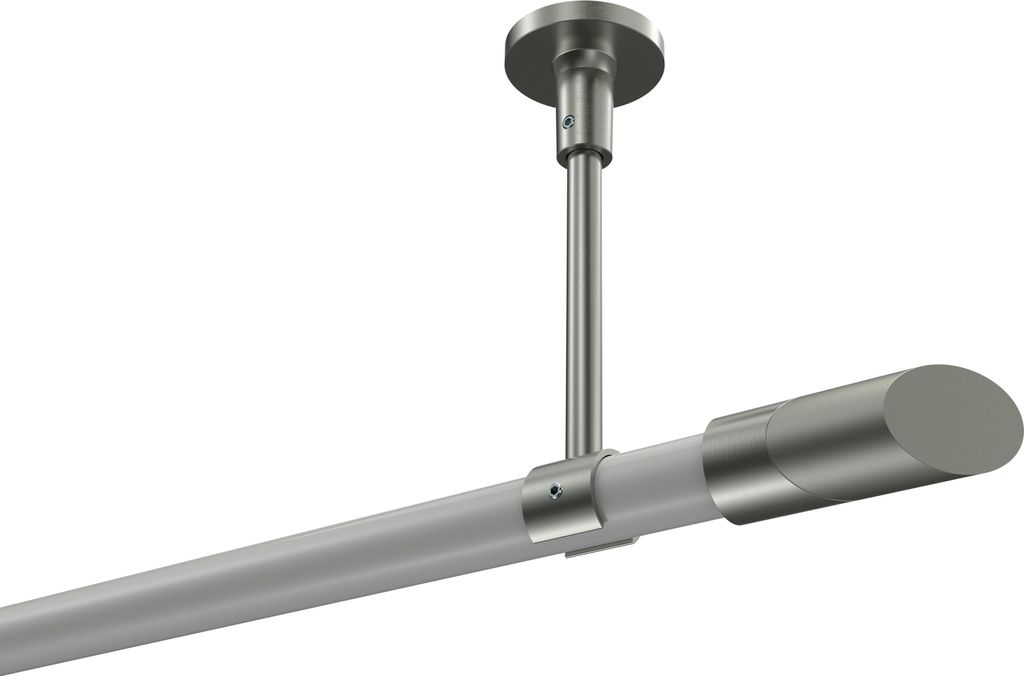 Interdeco Gardinenstange / Vorhangstange Weiß / Edelstahl-Optik, Typ Sonette Verano (Schräge Bicolor) ohne Ringe, Deckenmontage, 20 mm Ø 1-läuf...