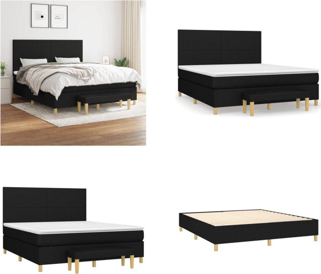 vidaXL Boxspringbett mit Matratze Schwarz 180x200 cm Stoff - Boxspringbett - Boxspringbetten - Bett - Schlafzimmermöbel